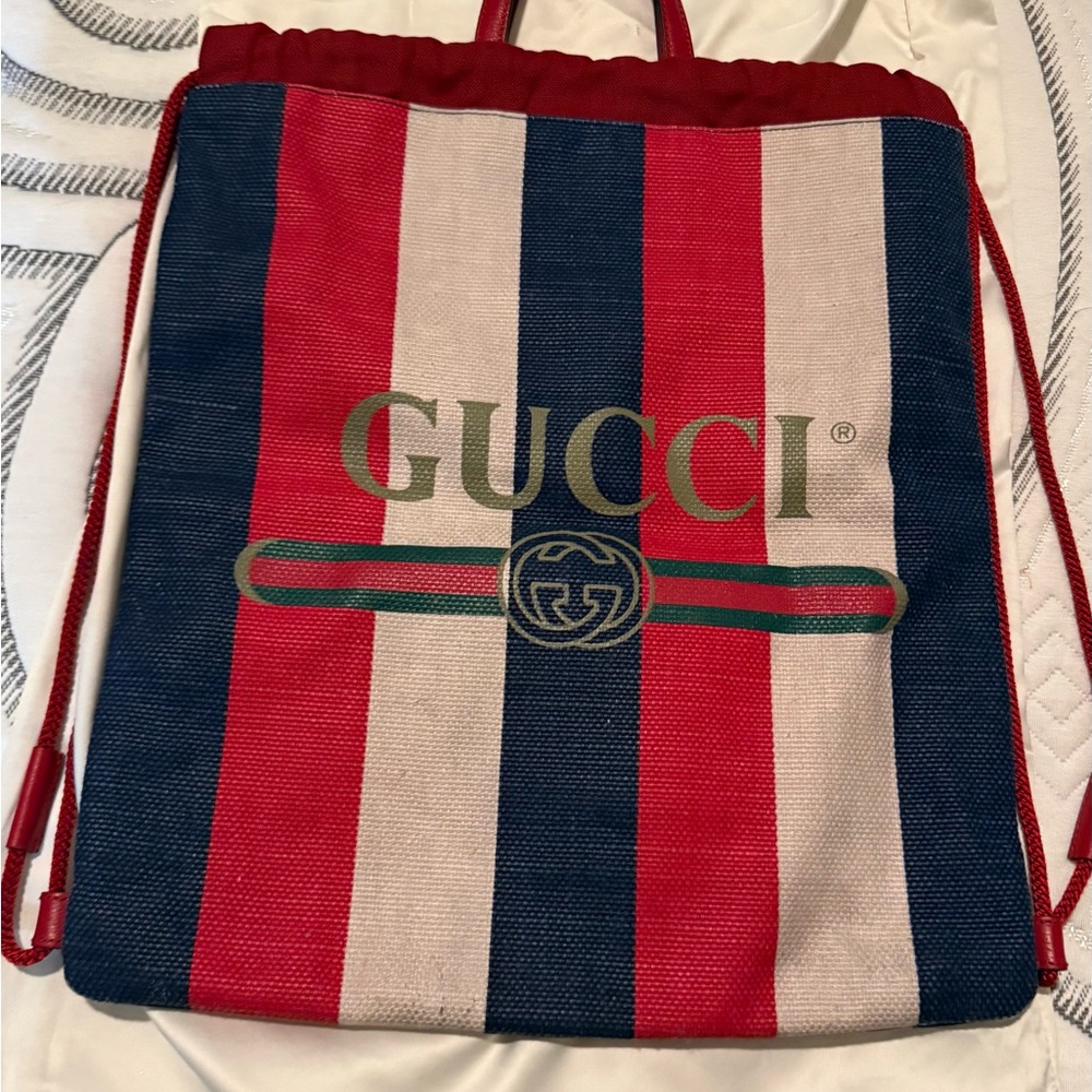Gucci Red and Blue Striped Backpack